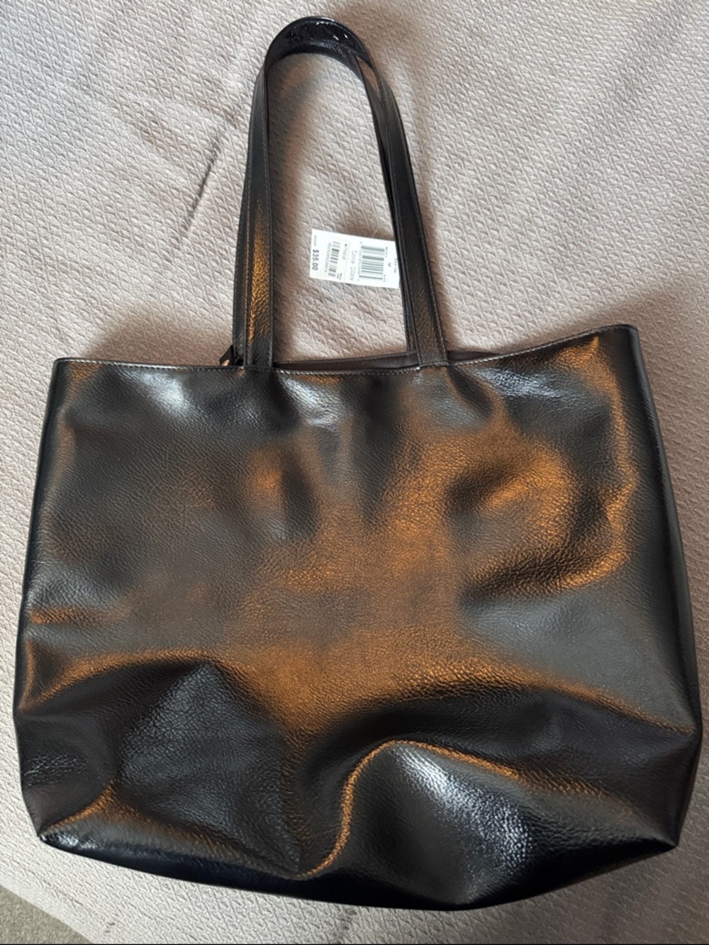 Classic Black Leather-Look Tote Bag